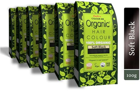 6 x Radico COLOUR ME ORGANIC Soft Black/Black 100% Natural BIO ORGANIC 9-Kräuter Henna Haarfarbe Ohne Ammoniak PPD PTD mit ECOCERT, HALAL, VEGAN Set 6 600g