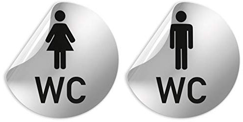 Kinekt3d Leitsysteme Folienschild Schild - D = 100 mm PVC Silber - Robuste Kratzfeste Folie - UV beständig - Perfekt für Glastüren und alle glatten Flächen (WC Toiletten Set Damen + Herren (Design B))