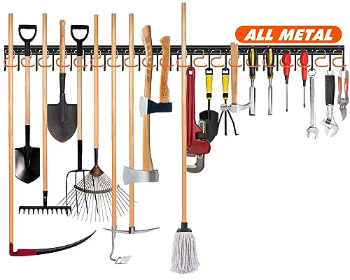 TVKB 172,7 cm (68 Zoll) Ganzmetall-Garten-Werkzeug-Organizer, Wandhalterung, Garage, Werkzeug-Organizer und Aufbewahrung, Besenhalter, Wandhalterung mit Haken, Werkzeugaufhänger für Schuppen