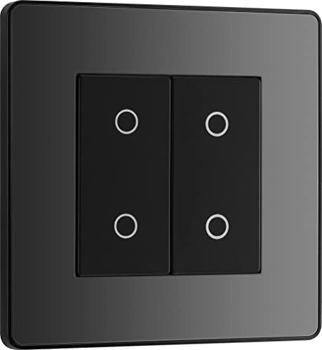 BG Electrical Double Slave/Secondary Touch Dimmer Wall Light Switch, 2-Way, Trailing Edge, Screwless Front Plate, Evolve, Black Chrome, 200W, PCDBCTDS2B