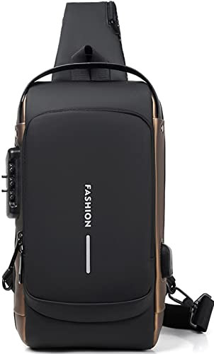 Brusttasche Herren Sling Bag,Passwortschutz Anti-Diebstahl Crossbody Bag,Umhängetasche Outdoor Wasserdicht Lässige Herrentasche(Schwarz und Braun)