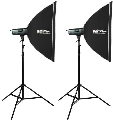 Walimex pro Emerger 200 Set Double - luz de Estudio de 200 WS con Receptor de 2,4 GHz, Corto Tiempo de Recarga, luz LED de Modelado, 16 Canales y 4 Grupos, compacta y portátil