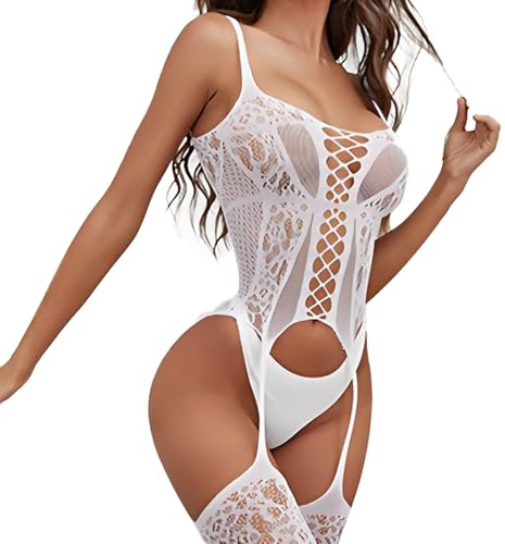 HTRUIYATY Damen Catsuit Sexy Fishnet Bodysuit Jumpsuit Bodystocking Ärmellos Body Sexy Strumpfhose Dessous