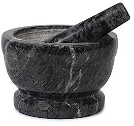 Home Mortaio in Marmo con Pestello, Nero, 18cm