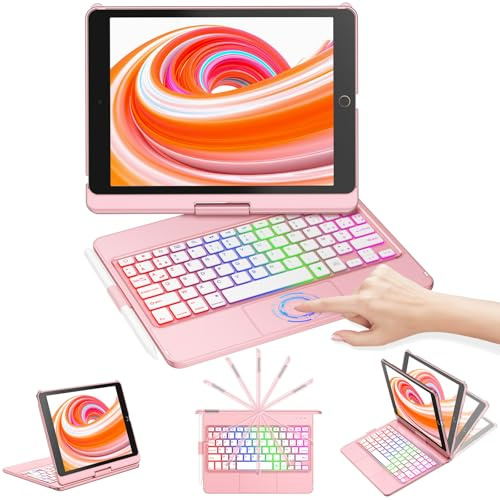 CC Store Clavier pour iPad 9eme /8eme/7eme Gen (10.2) Con 7 RGB Couleurs& Réveil/Veille Automatique, Clavier de Type Ordinateur Portable avec pavé Tactile de précision, Français AZERTY, Rose Gold