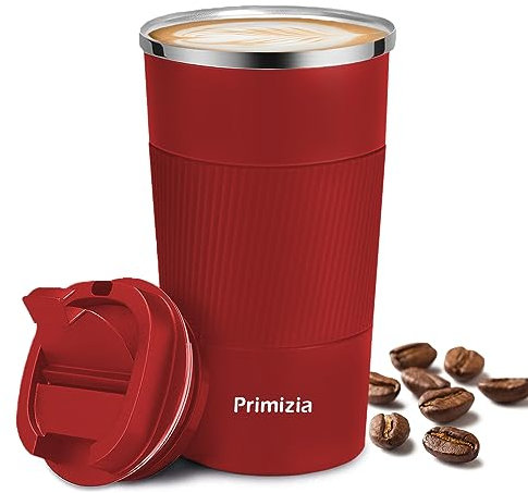 Primizia Taza de café,Taza Termica de Acero Inoxidable 510ML, Sin BPA,Vaso Termico de Fugas para Frío y Calor,Rojo