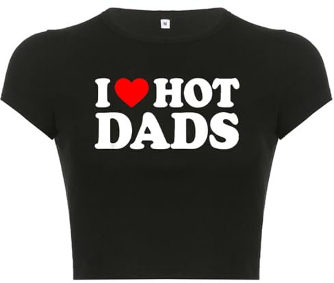 Woxlica I Heart Top y2k Graphic Baby T-Shirts Sommer Crop Top für Damen, 14 I Love Hot Dads schwarz, Klein