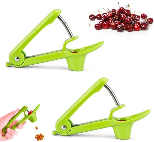 2 Stück Kirschentkerner Werkzeug, Kirschentkerner Entferner, Edelstahl Olivenentkerner, Kirschentkerner Oder Stoner, Kirschentkernen Küchenwerkzeuge für Schnell Entfernen Früchtsteinen (Grün)