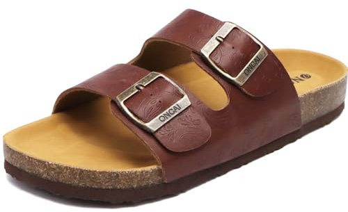 ONCAI Dam Sandaler, Sommarsandaler Kork Fotbädd Dobbia Spänne Mode Sandaler Halkfria Gummisulor Tofflor Elfenben Brun 42