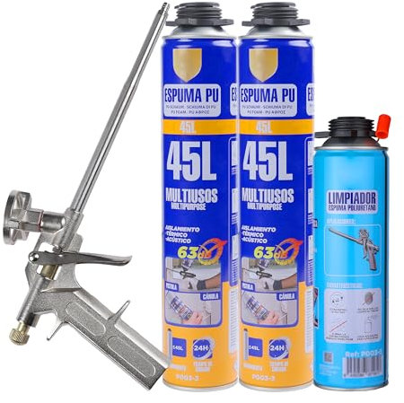 Kit de Aplicación de Espuma de Poliuretano - Incluye 2 Botes de 750ml, 1 Pistola de Aplicación y 1 Limpiador de Espuma 500ml - Ideal para Sellado y Aislamiento