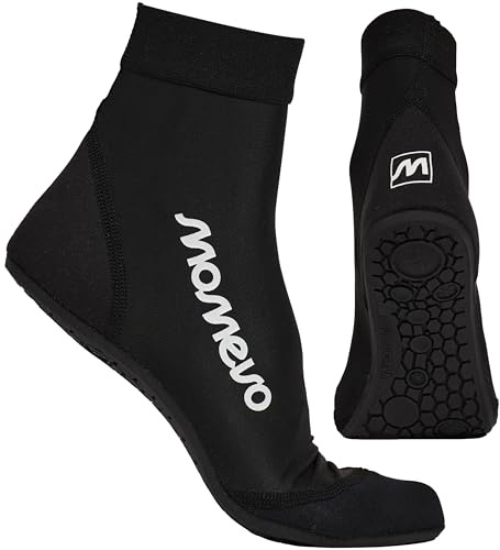 Momevo - Splashies Wasserschuhe - Seeigelfeste Badeschuhe aus Neopren mit Stabiler Sohle - Schützt vor Spitzen Gegenständen für Komfortables Laufen am Strand - Unisex Schwarz 34/35