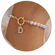TINGN Armbänder mit Buchstaben Damen - Perlenarmband Damen 18K Gold Gefüllte Gold Buchstaben D Armband Initiale Charm Armband Schmuck Damen Hochzeitsgeschenk Brautjungfern Geschenke für Frauen Mädchen