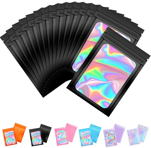 50 sacchetti in Mylar neri a prova di odore, 10,5 x 15 cm, sacchetti richiudibili per dolci, piccoli sacchetti di plastica per lucidalabbra, gioielli, ciglia, conservazione degli alimenti, con