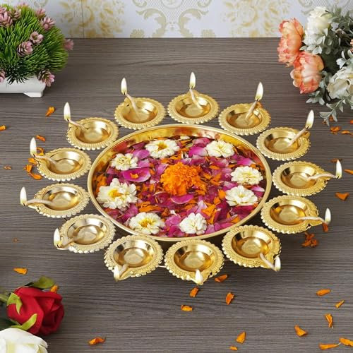 Diya Shape Flower Decorative Urli Bowl, Metal for Floating Flowers and Tea Light Candles, Table Decor | Diwali Decoration Item