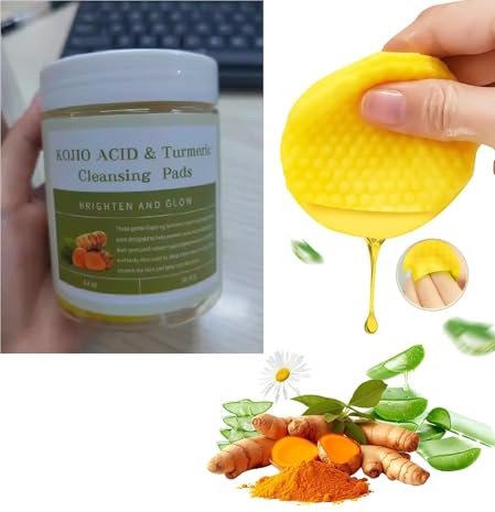 Skin Cleansing Wipes for Kojic Acid and Turmeric, Kojic Acid and Turmeric, Turmeric, Kojic Acid, Cleansing Pad with Vitamin B5, Vitamin C Turmeric, Face Pads, Skin Cleansing Wipes, Pack of 30