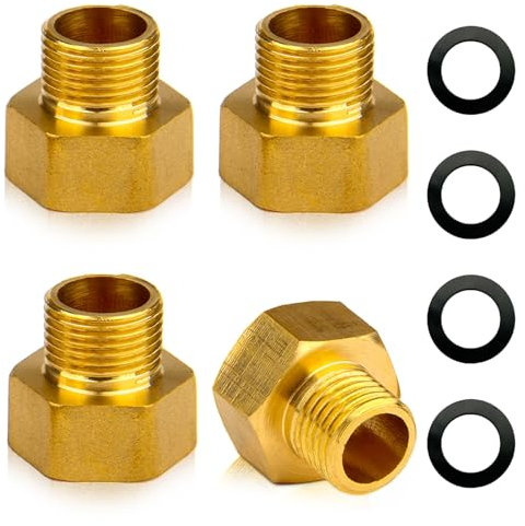1/2”Female to 3/8”Male Adapter, 4 Pcs BSP Thread Brass Hose Connectors with Sealing Rings Reducer 1/2 to 3/8 Hex Bushing Reducing Connector for Pipe Connecting Conversion