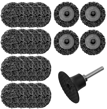 Merryland Disco de Limpieza 50mm Pintura Óxido Amoladoras Neumáticas, 50 mm Negro Disco de Decapado CSD 20 Piezas Con Vástago de 6mm, Abrasivo para Decapar Metal Acero Hierro, DGTA022C2