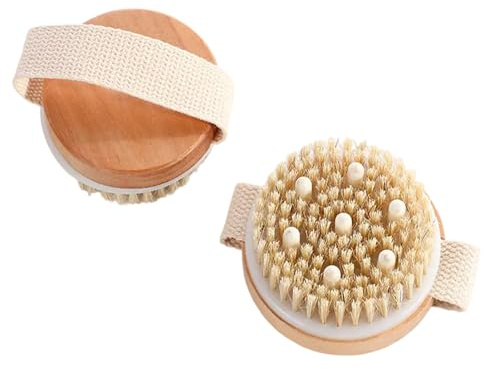 2Pcs Dual-Use Dry Body Brush with Natural Bristles, Body Brush Lymphatic Drainage for Massage, Remove Dead Skin and Cellulite.