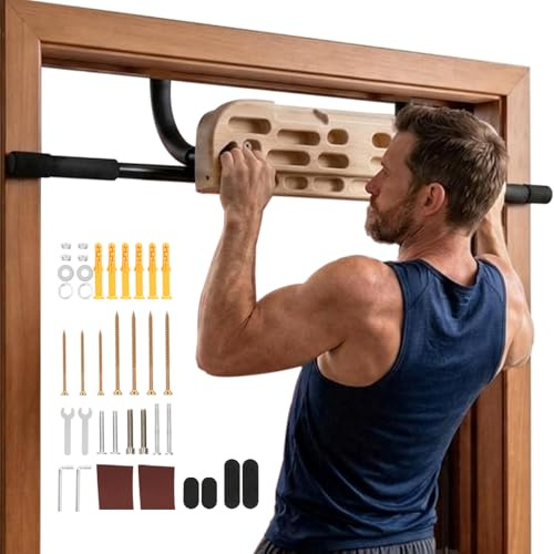 JOYTRADE Hangboard Rock Climbing Hangboard with Door Way Pull Up Bar, 2 in 1 Doorway Fingerboard for Rock Climbing Training & Home Fitness, Including Jugs Pinches Pockets Edges & Slopes, 4-8 inches