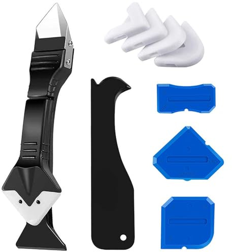 KLVGTIFS 3 in 1 Silicone Raschietto, Raschietto Silicone Sigillante, Rimozione di Sigillante, con 4 Teste Intercambiabili, per Bagno Cucina Pavimento Fughe Finestre Infissi Doccia Lavoro Piastrelle