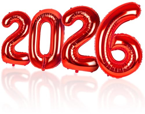 LAPONO Ballons Anniversaire 2026 ans Rouge, 83cm Geant Ballon Chiffre Helium Ballon Vole Gonflable Numéro Decoration Aluminium pour Fille Garcon Enfant Décorations de Fêtes D'anniversaires