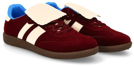 95788 Zapatilla Plana para Mujer con Cierre de Cordones y Adorno en la lengueta y Suela en Contraste. Ideal para Otono Invierno Burdeos Talla 37