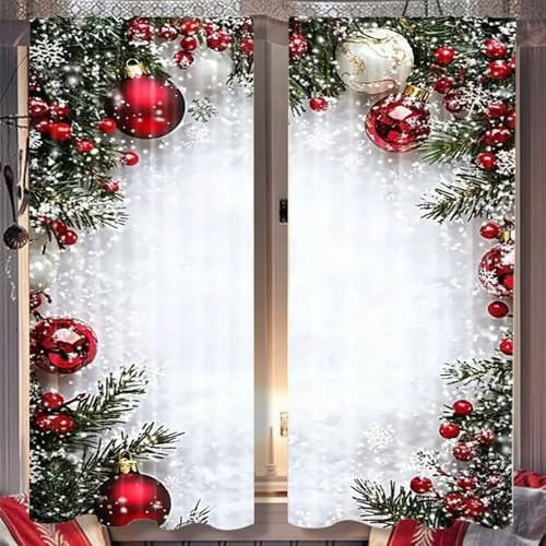 Dewppxi 2 Stück Weihnachten Vorhänge, Luxuriös Weihnachtsgardinen mit Kugelmotiv, Verschiedene Größen für Schlaf- und Wohnzimmer Weihnachtsdekoration (100 * 220cm)