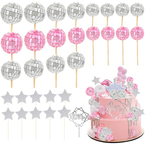 Zosutetoxo 31 Stück Decorazione, Decorazione per Torta di Compleanno, Silver Disco Ball Cake Toppers per Torte e Decorazioni per Feste, 31 Pezzi Mini Palline Disco per Feste di Compleanno