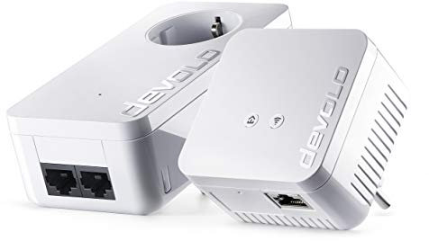 Devolo dLAN 550 WiFi - Kit de Inicio PLC Powerline (500 Mbps, 2 x adaptadores, 2 x Puertos LAN, Enchufe WiFi, Amplificador de señal WiFi, Mejorar WiFi, WiFi Move), Blanco
