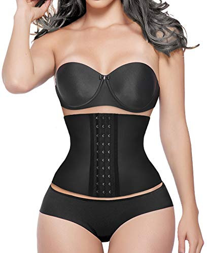YIANNA Korsett Damen Bauchweg Kurzer Torso Waist Trainer Corset Body Shaper Latex Corsage Shapewear Taillenformer Taillenmieder Schwarz 110206 XS