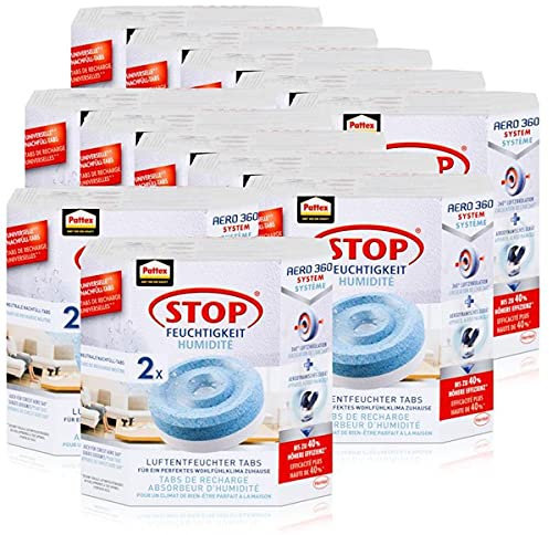 Henkel Pattex Stop Feuchtigkeit Aero 360° Luftentfeuchter Nachfüllpack 2x450g Neutral-Tabs - Vorbeugend gegen Feuchtigkeit, schlechte Gerüche und Schimmel (12er Pack)