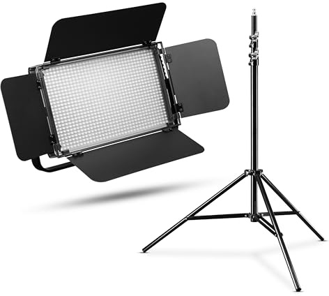 Walimex pro LED Daylight + Pied de Lampe - Set de Panneau Lumineux LED lumière du Jour 54W, 5600K, 6500LM, CRI 97Ra, DMX, Fonctionnement sur Batterie, 9m de câble, 102-256cm de Hauteur
