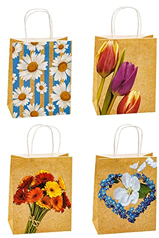 TSI Sac cadeau en papier kraft PRINTEMPS, lot de 12, taille : moyenne (23 x 18 x 10 cm), N° d'art. 88012