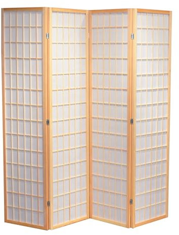 EME Biombo Japonés Plegable Separador de Ambientes 4 Paneles 180x180 cm Separador de Estancias de Madera Decoración Estilo Japonés Fácil Plegado y Estructura Resistente