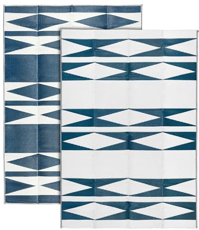 Relsy Outdoor Rug Waterproof Reversible Extra Large 180 x 270 cm Garden Rug, Royal Blue & White Diamond Area Rugs For Garden Outdoor Patio Rug, Camping Mat, Deck, Backyard, Picnic