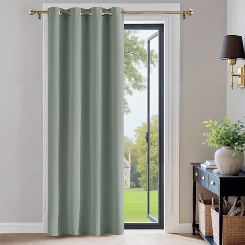 PONY DANCE Eyelet Curtain - Sage Green Blackout Curtain Thermal Insulated Door Curtain for Kid Adulte Room Window Drape for Living Room Bedroom, 1 Piece, 52 inch Width by 84 inch Depth
