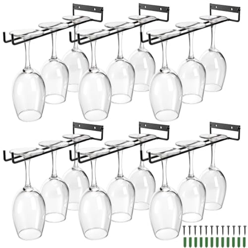 Dicunoy 6 Pack Wine Glass Rack, 12 Inch Wall Mounted Hanging Wine Glass Holder, Iron Wine Glass Hanging Rack for Shelf, Kitchen, Bar, Wine Cellar Storage, Organizer, Display