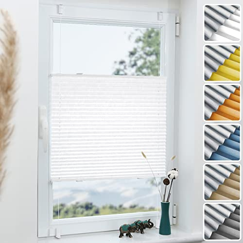 Grandekor Plissee ohne Bohren Verdunkelung Weiß 55x130cm(BxH), Klemmfix Verdunklungsplissee für Fenster Tür, Thermo Plissees Verdunklung Blickdicht für Schlafzimmer, Wohnzimmer, Büro