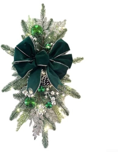 Christmas Garland With Lights For Stairs, Wreath Garlands Bows Decorations With Lights, For Fireplace Wall Door Xmas Tree Decor, 17.72-inch(green)