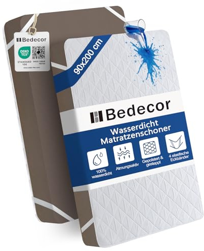 Bedecor Wasserdichter Matratzenschoner 90x200cm mit 4 elastischen Ecken- Oeko-Tex zertifizierte Atmungsaktive Nässeschutz Matratzenauflage Matratzenschutz Inkontinenzunterlage Waschbar