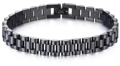 JSNOM Bracciale Uomo Acciaio Argento: Bracciali Cubano Acciao Inossidabile, Larghezza 8/10/12 mm, Regali Braccialetto Fidanzato Papà Uomo (Nero-8mm-20cm)