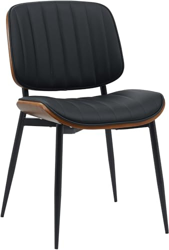 CLP Chaise de Salle à Manger Tiffin I Chaise rembourrée avec Bois courbé I Chaise de Cuisine avec Dossier I Chaise d'attente rembourrée, Couleur:Noyer/Noir, Matériel:Similicuir