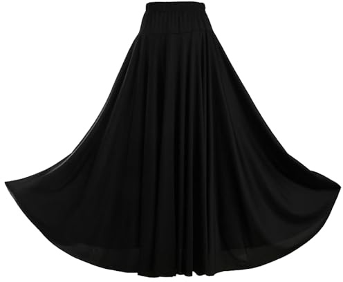 Sywiyi Damen Flamenco Rock Lang Tanzrock Swing Bauchtanz Maxirock Spanischer Tanz Rock mit Gummizug Tanzkostüm für Ballsaal Bühne Schwarz 3XL