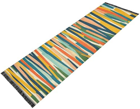 siphylline Tappeto da soggiorno lavabile, antiscivolo, con nappe, per interni ed esterni, decorazione per la casa, manoscritto con canne colorate