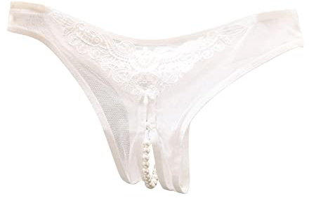 Genérico Bragas Sexy para Mujer Tanga Triangular de Cintura Baja Hueca con Masaje de Perlas Abiertas de Encaje Tentación para el Día de San Valentín Tanga Abierto Eróticos