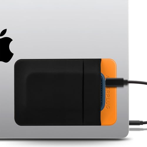 Afterplug Pochette adhésive à 2 Compartiments, Organisateur d'accessoires pour Ordinateur Portable pour SSD, Magic Mouse, câbles, Noir et Orange