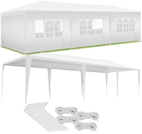 tectake® Tonnelle de Jardin Exterieur Tente de Reception 9x3m Protection UV 30+, Barnum Chapiteau Gazebo Pavillon de Jardin, résistant à l'eau avec Parois Amovibles, Cadre Robuste en Acier époxy