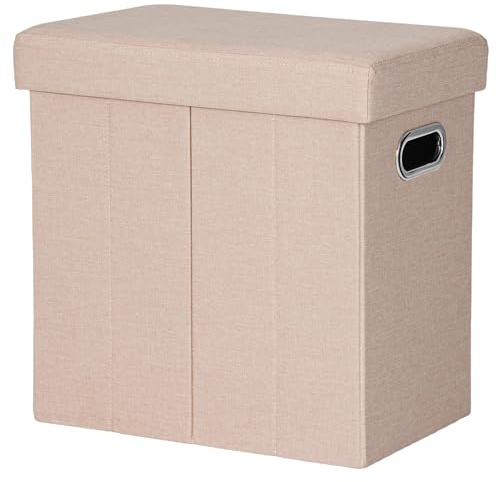 COSYLAND Sittpall med förvaringsutrymme, sittkub med lock, sittkista, förvaringslåda, vikbar, max. statisk lastkapacitet 150 kg, 40 L, 42 x 27 x 42 cm, konstläder, Ljusbeige