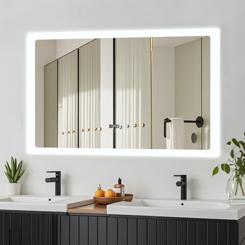YOURLITE Miroir Salle de Bain avec Éclairage LED 60x100 cm, Luminosité Dimmable et 3 Couleurs Réglables, Fonction Antibuée, Affichage numérique Horloge et Température, Étanche Ip44, Blanc