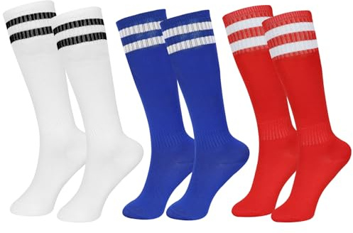 Zzxlw Lot de 3 paires de chaussettes de football montantes pour garçons - Pour la course à pied, l'entraînement et les matchs - Chaussettes élastiques et confortables pour équipe athlétique - 3 paires